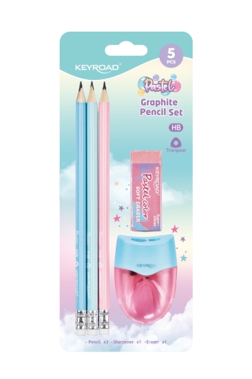Picture of Keyroad Pastel Pencil Card Set – 3 Pieces + Eraser + 2-Hole Sharpener with Container – Model KR972782