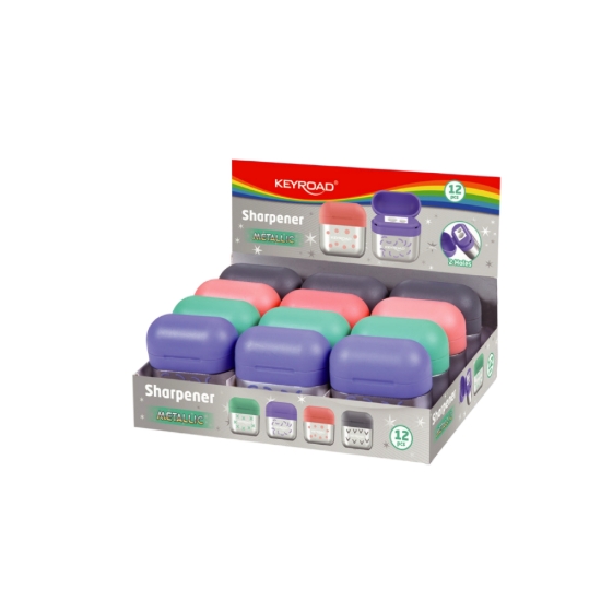 Picture of Keyroad metallic sharpener – dual-hole with container, AirPods-style – Model KR972931