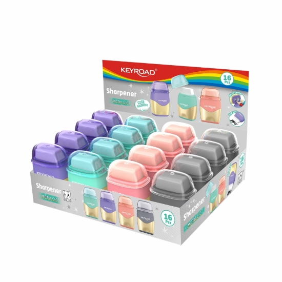 Picture of Keyroad Metallic Sharpener – Dual Hole with Container + Eraser – Model KR972935