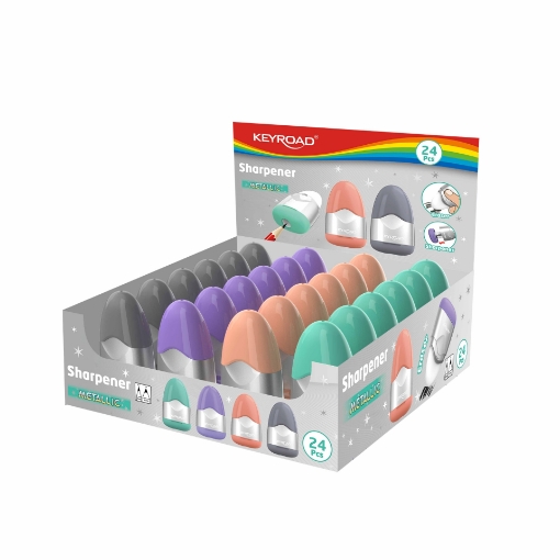Picture of Keyroad Metallic Sharpener – Dual Hole with Container and Eraser – Model KR972937