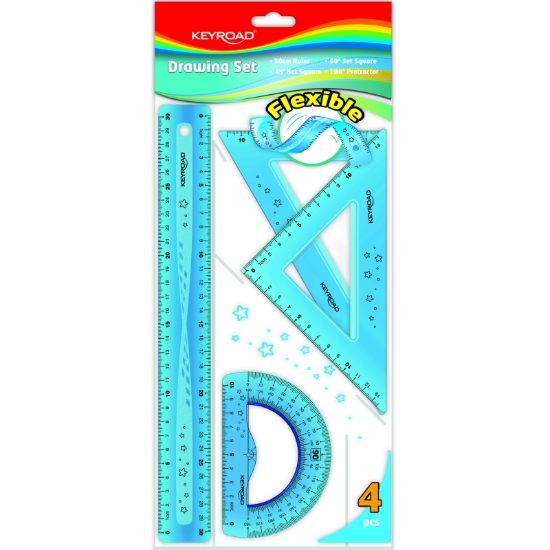 Imagen de Juego de geometría de plástico flexible 4 piezas 30 cm – Keyroad Modelo KR972501