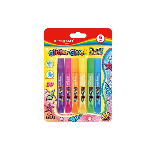 Image de Colle pailletée fluorescente Keyroad – Pack blister de 6 tubes de 10 g chacun – Modèle KR972798