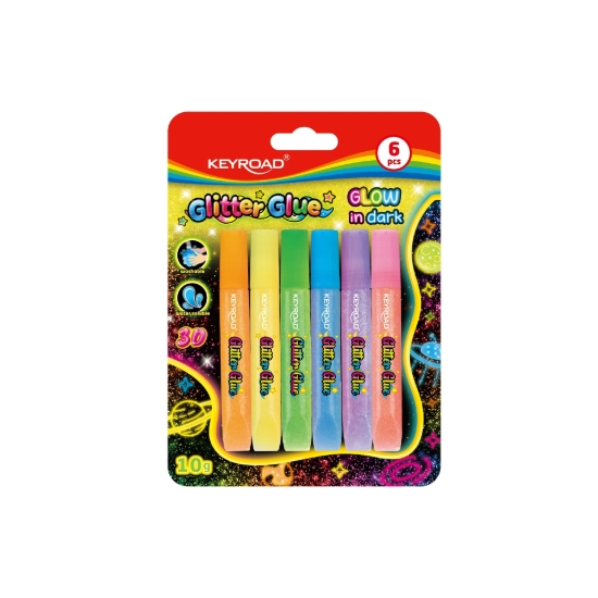 图片 Keyroad 荧光色亮粉胶水 – 含6支装卡片，每支10克 – 型号KR972797