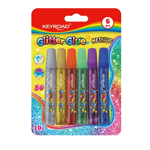 Imagen de Pegamento con purpurina colores metálicos Keyroad – Tarjeta de 6 unidades, 10g cada una – Modelo KR971939