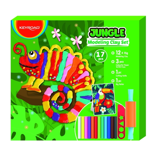 Bild von Keyroad Jungle Knetmasse – 90g – Schachtel mit 12 Stangen + Teigrolle + Modelliermesser – Modell KR973008
