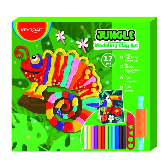 Picture of Keyroad Jungle Modeling Clay – 90g – Box of 12 Sticks + Rolling Pin + Shaping Knife – Model KR973008