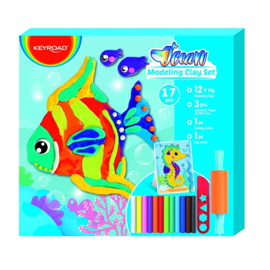 图片 Keyroad 海洋色彩橡皮泥 – 90克 – 含12条 + 擀面杖 + 造型刀 – 型号KR973010