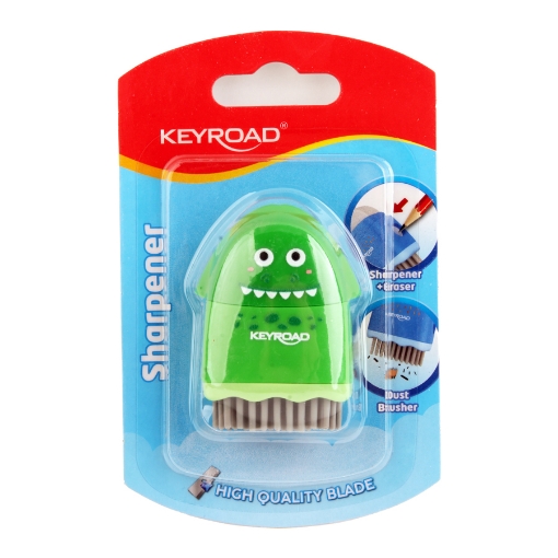 Picture of Keyroad Rocky Sharpener – Single Hole with Container + Eraser + Cleaning Brush – Blister Pack 1 Piece – Model KR972031