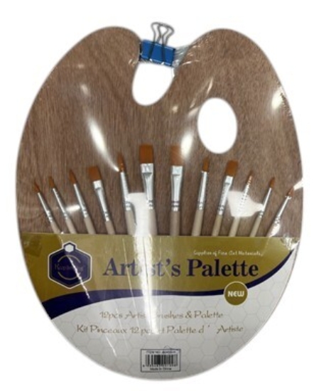 图片 木质调色板 + 12支各种尺寸画笔 - Keep Smiling 型号 A007-12N