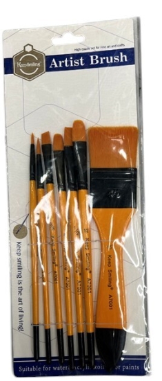Picture of 7-Piece Painting Brush Set with Variety of Cat Tongue, Round, and Angled Brushes - Keep Smiling Model A7001
