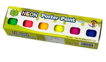 Zeige Details für Neon Plakatfarben, Set mit 6 Farben à 22ml + Pinsel – UNICERA Modell B-0002F Bild von Neon Plakatfarben, Set mit 6 Farben à 22ml + Pinsel – UNICERA Modell B-0002F