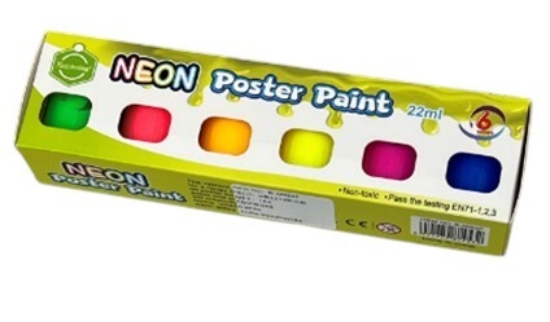 Bild von Neon Plakatfarben, Set mit 6 Farben à 22ml + Pinsel – UNICERA Modell B-0002F