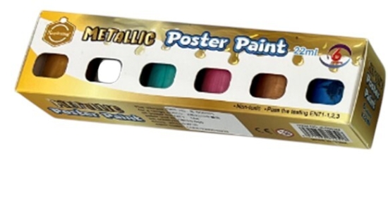 Bild von Metallic Plakatfarben, Set mit 6 Farben à 22ml + Pinsel – UNICERA Modell B-0002M