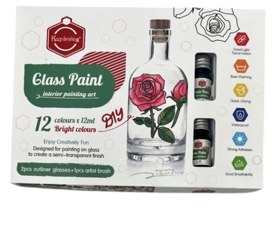 Bild von Glasfarben Set, 12ml Gläser 12 Farben + Pinsel – Keep Smiling Modell GCD-0001