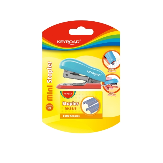 Picture of Keyroad Mini Stapler 20 Sheets, Size 24/26/6 + 1000 Staples, 1 Piece on Card – Model KR973017