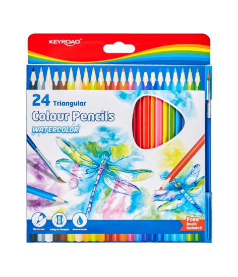 Bild von Keyroad Aqua Van Aquarell-Buntstifte Set, 24 Farben + 0,3 mm Pinsel – Modell KR972680