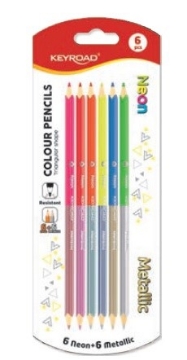 Show details for Keyroad Duo Colored Pencils Set, 6 Double-Ended Pencils Neon × Metallic, Triangular Shape, Model KR973370 Picture of Keyroad Duo Colored Pencils Set, 6 Double-Ended Pencils Neon × Metallic, Triangular Shape, Model KR973370