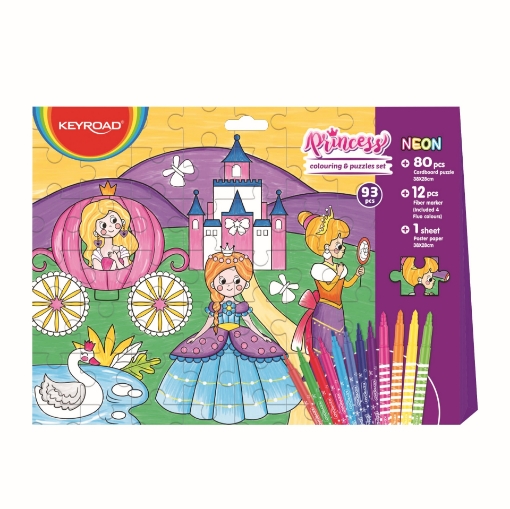 Bild von Malset 12 Farbstifte + 80-Teile-Prinzessinnenpuzzle + Poster - Keyroad Modell KR973003