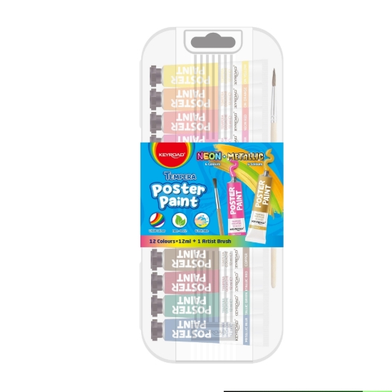 Bild von Keyroad Plakatfarben-Set, 12 Farben, 12 ml (6 Metallic-Farben + 6 Neon-Farben + Pinsel), Modell KR972961