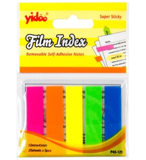 Bild von Post-it Rechteckige Registerkarten in 5 Neonfarben, Größe 45 × 12 mm, 125 Blatt – Yidoo Modell P45-125