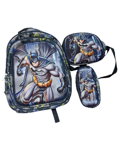 Picture of شنطة ظهر مدرسية ام ايه، أشكال ثري دي بارزة 3 سوستة + لانش باج+ مقلمة وسط