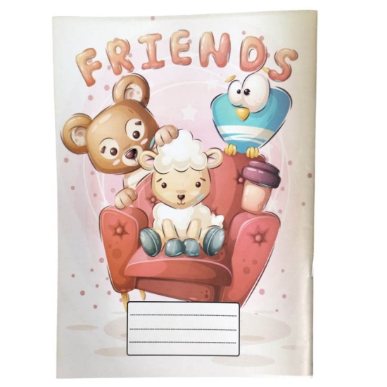 Image de Cahier scolaire à carreaux 28 feuilles, motif Amis, couverture couchée brillante 16 × 22,5 cm – Extra Line