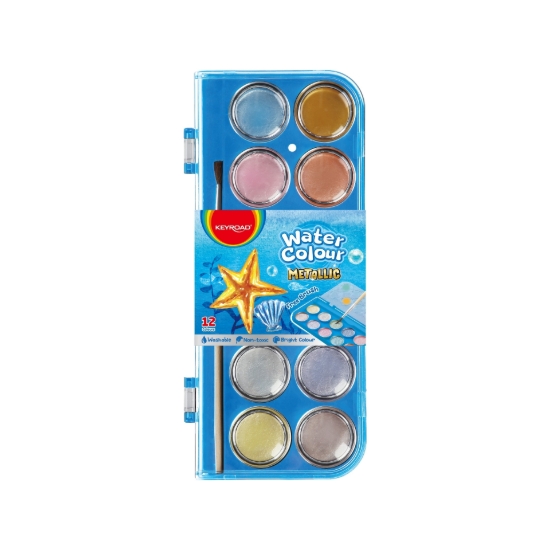 Bild von Keyroad Metallic-Aquarellfarben-Steine 12 Farben + Pinsel – Modell KR972802
