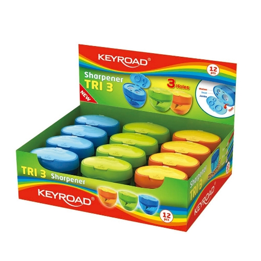 图片 Keyroad 塑料卷笔刀 3 孔 + 带盖储屑盒 – 型号 KR971431