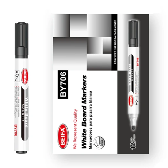 Image de Marqueur pour tableau blanc noir à pointe ronde Beifa – Modèle BY706-01B7