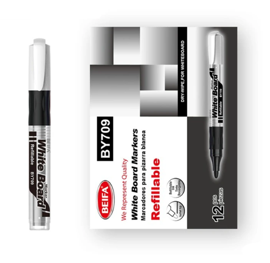 Image de Marqueur tableau blanc Beifa noir rechargeable (pointe ronde) – Modèle BY709-01B7