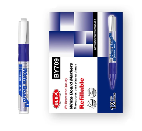 Picture of قلم سبورة أزرق قابل لإعادة التعبئة - سن مدور - بيفا موديل BY709-02B7