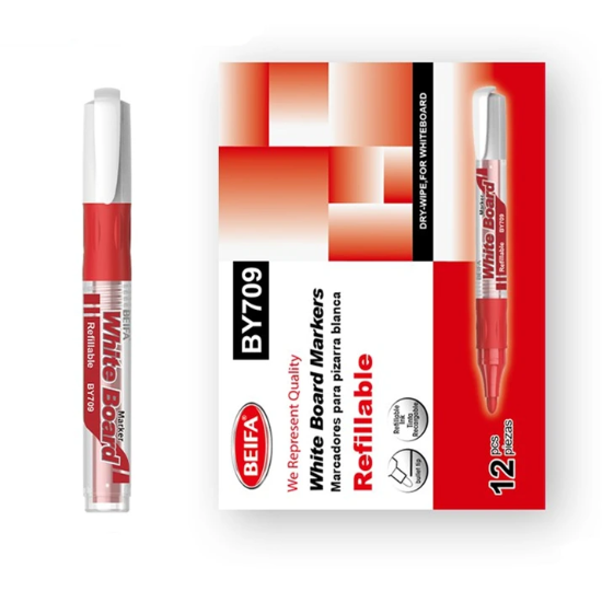 Imagen de Marcador de Pizarra Roja Recargable Punta Redonda – Beifa Modelo BY709-03B7