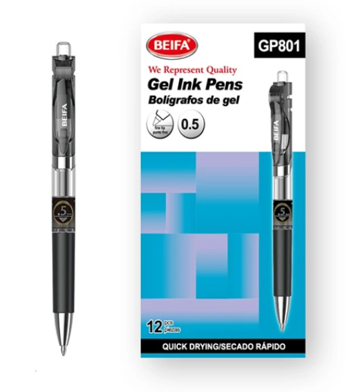 图片 Beifa 0.5mm 速干黑色按动中性笔 – 型号 GP801-01B7