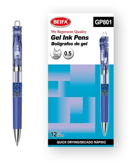 Picture of Beifa Quick-Dry Blue Gel Pen 0.5 mm with Click Mechanism – Model GP801-02B7