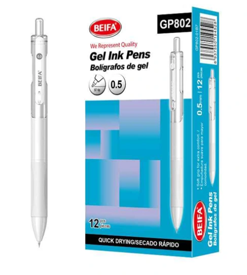 Image de Stylo gel bleu à séchage rapide 0,5 mm à bouton-poussoir – Beifa Modèle GP802-01B7