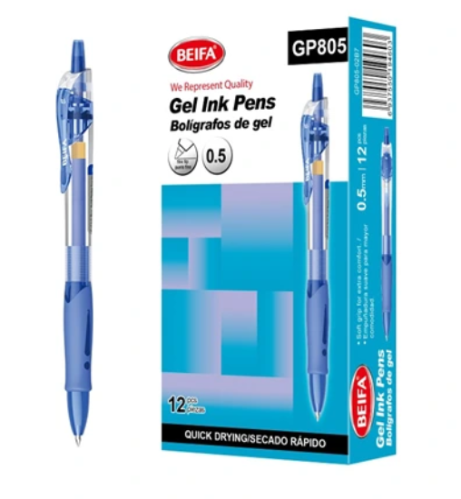 图片 Beifa 0.5mm 速干蓝色按动中性笔 – 型号 GP805-02B7