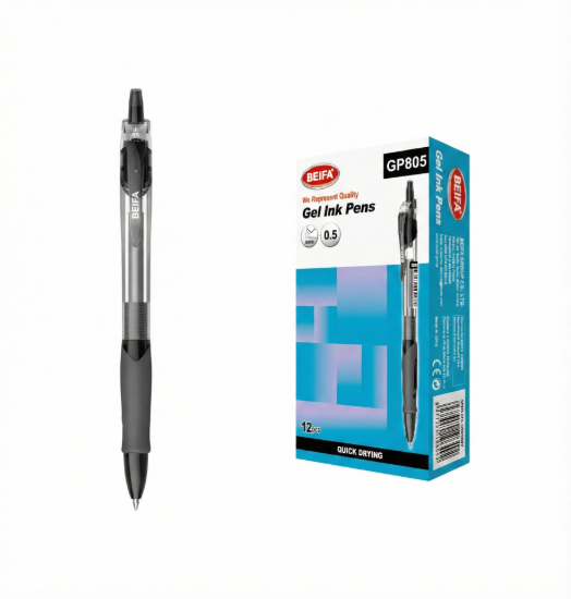 Bild von Schnelltrocknender schwarzer Gelschreiber 0,5 mm mit Feder – Beifa, Modell GP805Y-01B7