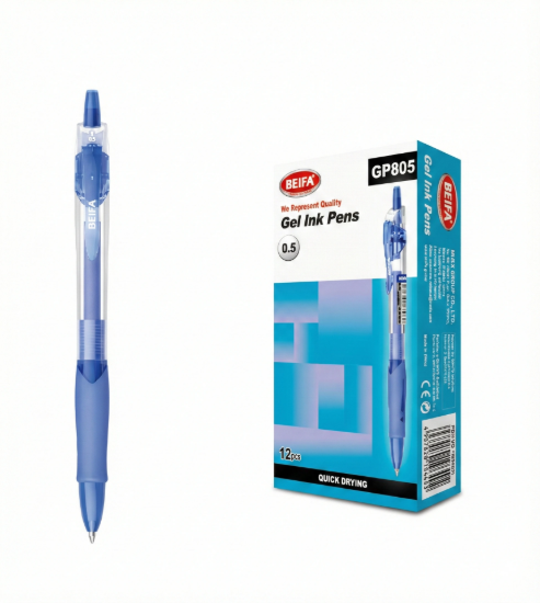 Bild von Schnelltrocknender blauer Gelschreiber 0,5 mm mit Feder – Beifa, Modell GP805-02B7