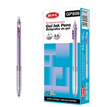Bild von Schnelltrocknender violetter Gelstift 0,5 mm mit Druckmechanismus – Beifa Modell GP806-08B7