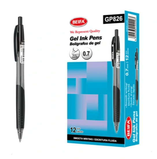 Bild von Schnelltrocknender schwarzer Gelschreiber 0,7 mm mit Feder – Beifa, Modell GP826-01B7