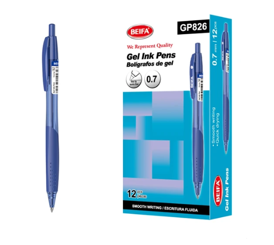 Bild von Schnelltrocknender blauer Gelschreiber 0,7 mm mit Feder – Beifa, Modell GP826-02B7