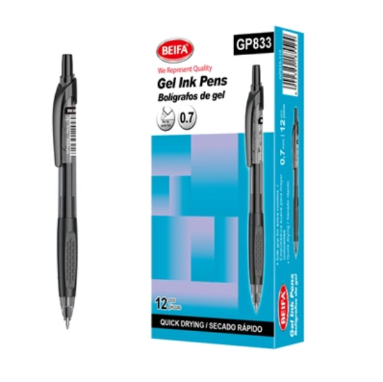Bild von Schnelltrocknender schwarzer Gelschreiber 0,7 mm mit Feder – Beifa, Modell GP833-112
