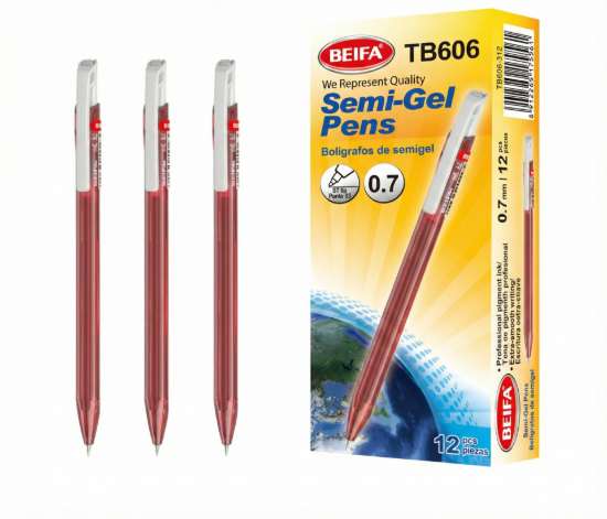 Picture of Beifa Semi Gel Pen with Spring Red 0.7 mm Model TB606-312