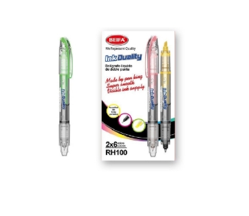 Picture of Beifa dual pen 2 in 1 highlighter green and black ink pen 0.5 mm model RH100-12B1