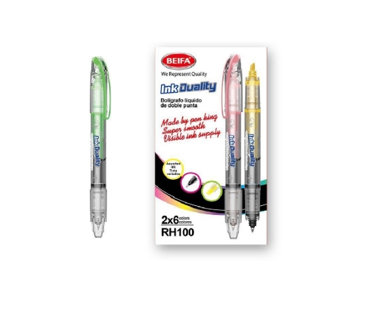 Picture of Beifa dual pen 2 in 1 highlighter green and black ink pen 0.5 mm model RH100-12B1
