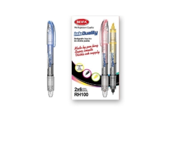 Bild von Beifa 2-in-1 Doppelschreiber – Himmelblauer Textmarker + schwarzer Tintenstift 0,5 mm, Modell RH100-12B1