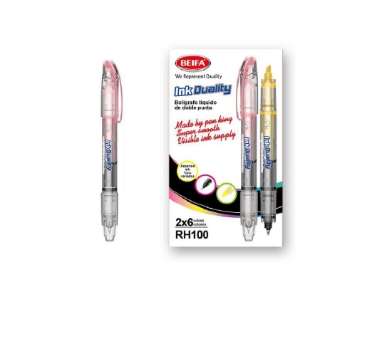 Picture of Beifa dual pen 2 in 1 highlighter pink and black ink pen 0.5 mm model RH100-12B1