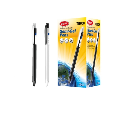 Picture of Beifa Semi Gel Pen with Spring Blue Ink 0.5 mm Black Barrel Model TB608-02BC