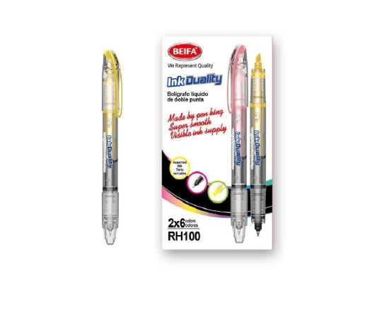 Picture of قلم مزدوج بيفا 2 × 1   قلم فسفورى اصفر + قلم حبر اسود 0.5مم موديل RH100 12B1