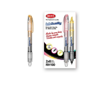 Bild von Beifa 2-in-1 Doppelschreiber – Oranger Textmarker + schwarzer Tintenstift 0,5 mm, Modell RH100-12B1